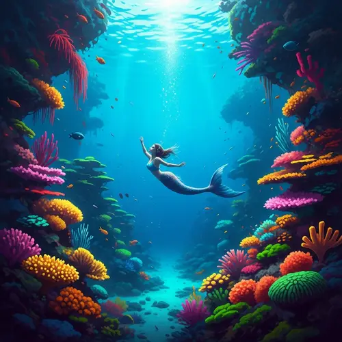 Vivid Underwater Fantasy - Graceful Mermaid in Neon Colors