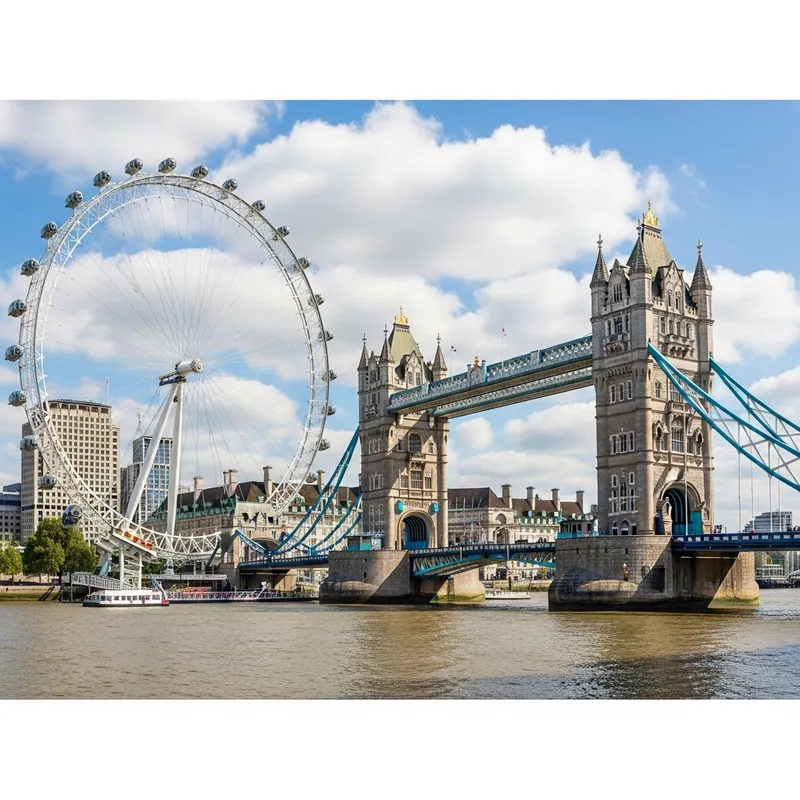 London Eye and Tower Bridge Cityscape View