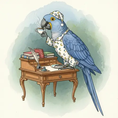 Whimsical Glaucous Macaw in Pajamas Art