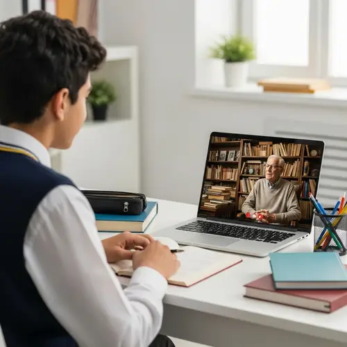 Middle-Eastern High School Student Learning From Elderly Grandparent