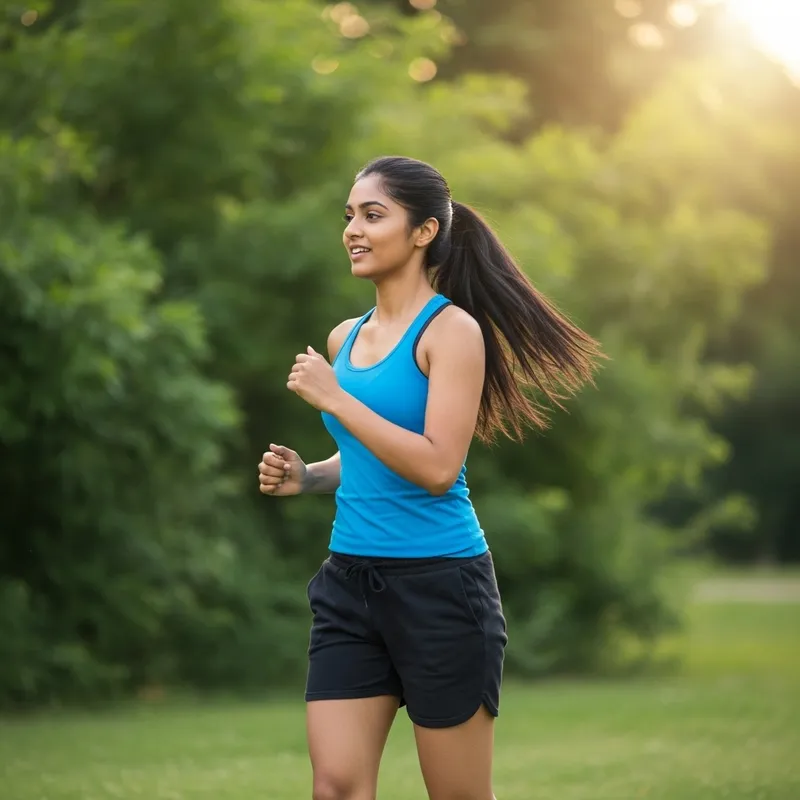 Energetic South Asian Woman Jogging in Serene Green Park