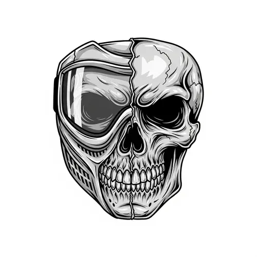 Front-Facing Paintball Mask with Half Skull Design