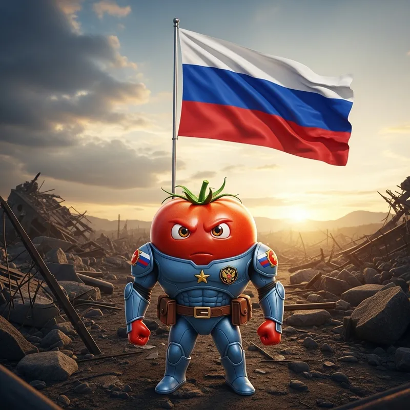 Hero Tomato in Russian Flag Battlefield