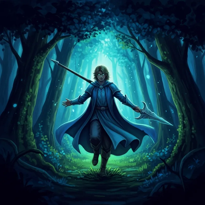 Enigmatic Figure in Dark Forest: Tolkien-Inspired Artwork and Fantasy Lore