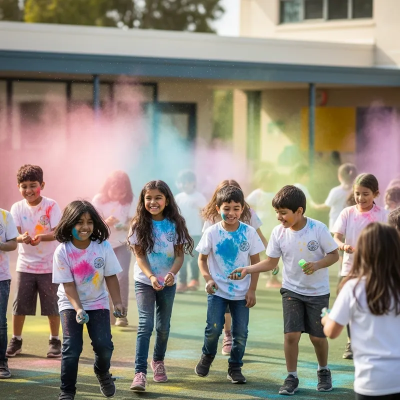 Vibrant Holi Celebration by Diverse Kids | School Campus Joy