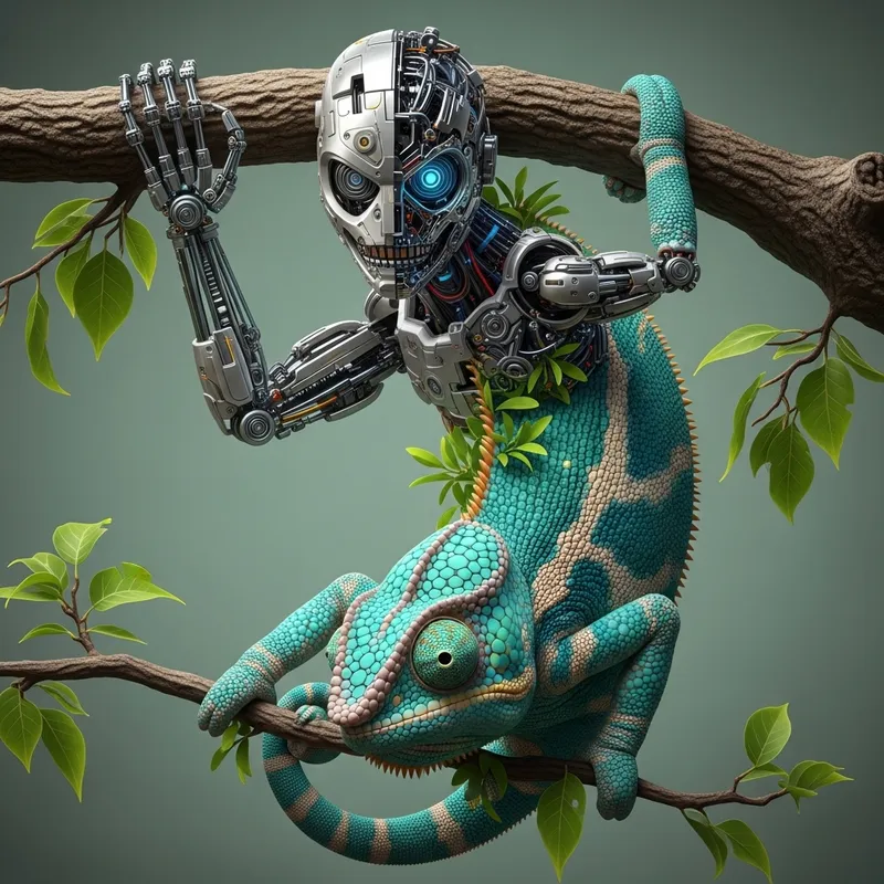 Half Cyborg Chameleon on Realistic Branch