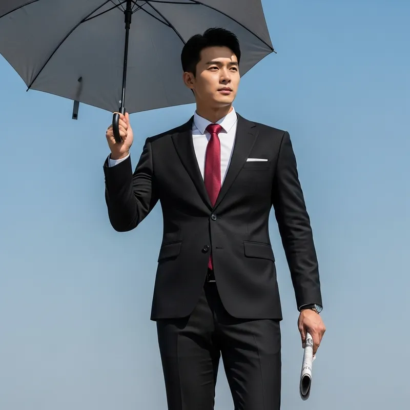 Stylish East Asian Man in Black Suit | Confident Pose