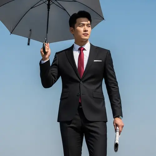 Modern East Asian Man in Tailored Black Suit | Confident Pose