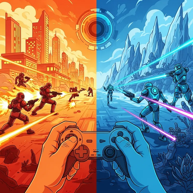 Vibrant Video Game Art with Opposing Colors