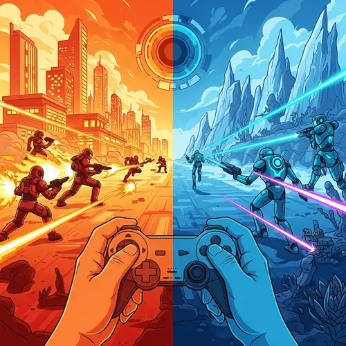 Vibrant Video Game Art with Opposing Colors