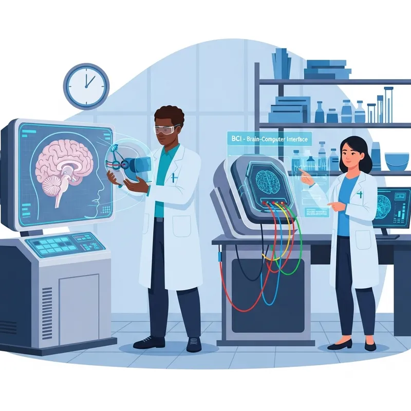 Regenerative Medicine and BCI Technology in Lab Scene Illustration