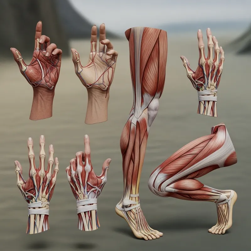 Surreal Image of Seven Hands and Two Legs