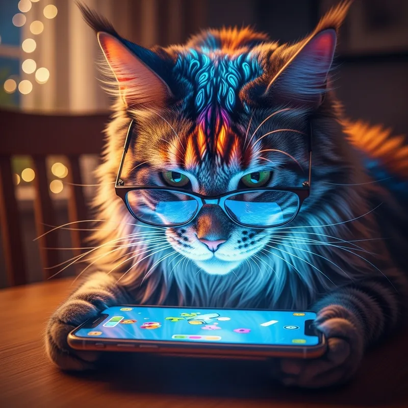 Stylish Cat with Glasses on Smartphone Stylish Cat with Glasses on Smartphone