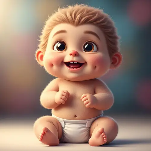 Adorable Furry Baby Smiling in Tiny Diaper