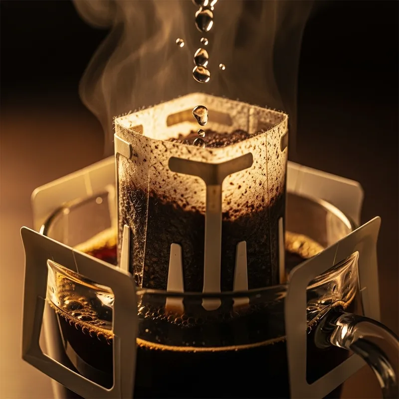 Instant Drip Bag Coffee Brewing | Close-Up Still Life Photography