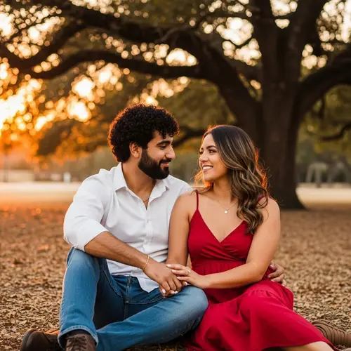 Romantic Multicultural Couple in Park Setting