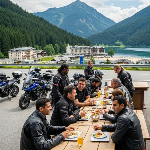 Sunny Day in Europe: Motorcyclists Enjoying Mountain Getaway
