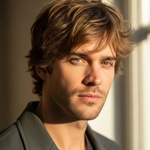 Shaggy Blond Hair & Green Eyes | Clean-Shaven Man