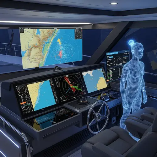 High-Tech Navigational Bridge with AI Equipment