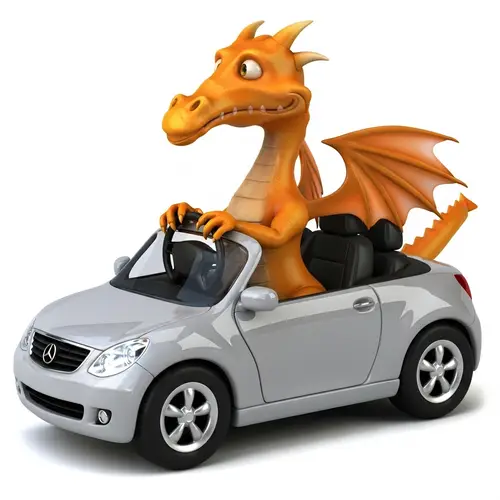 Vibrant Orange Dragon Driving Modern Passenger Car