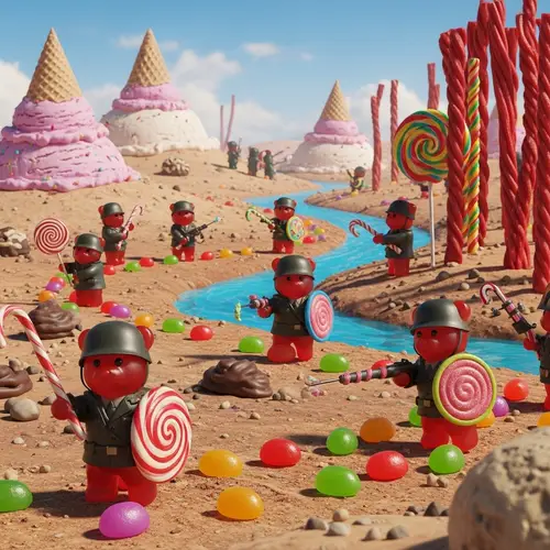 Whimsical War of Gummy Bear Soldiers in Candyland