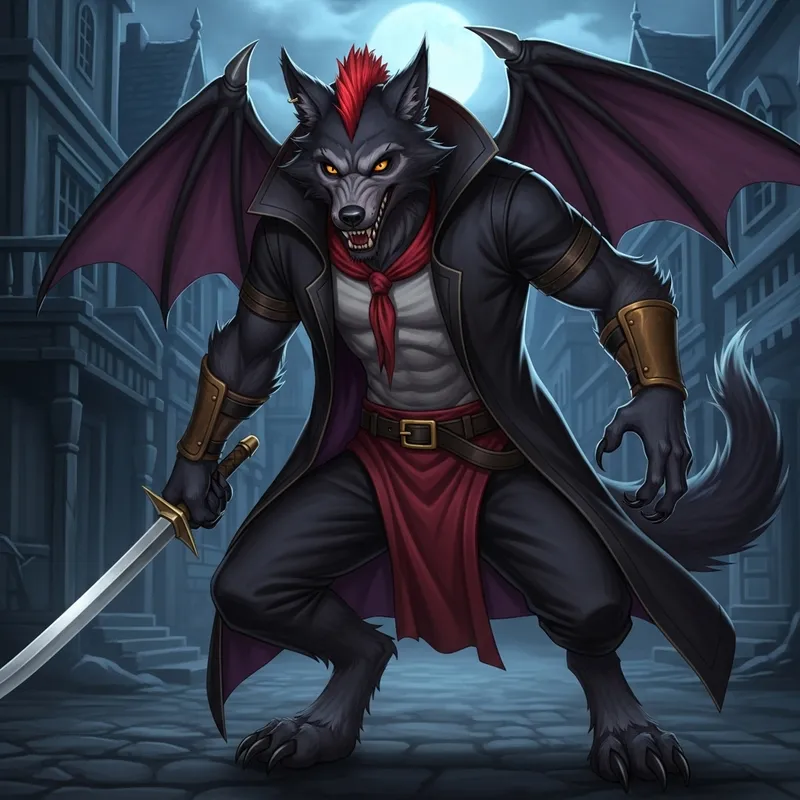 Black Fur Wolfman Thief with Red Mullet - Mysterious Character