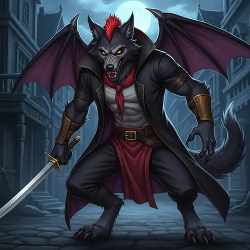 Black Fur Wolfman Thief with Red Mullet - Mysterious Character