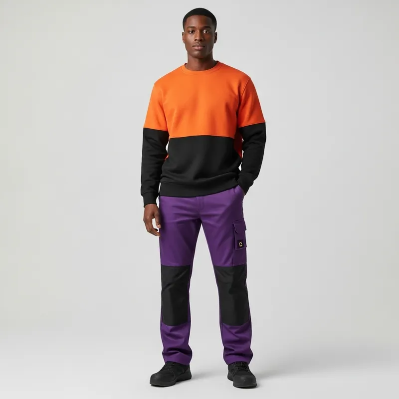 Professional Orange Black Purple Work Uniform with Vibrant Color Details