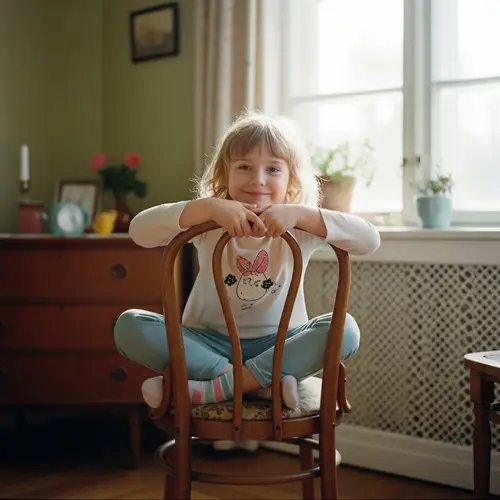 Blonde Girl on Vintage Chair | Whimsical Retro Scene