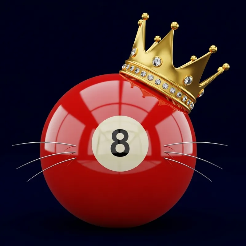 3D Billiard Ball with Golden Crown, Cat Whiskers & Number 8 3D Billiard Ball with Golden Crown, Cat Whiskers & Number 8