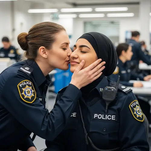 Professional Female Police Officers Sharing Warm Moment
