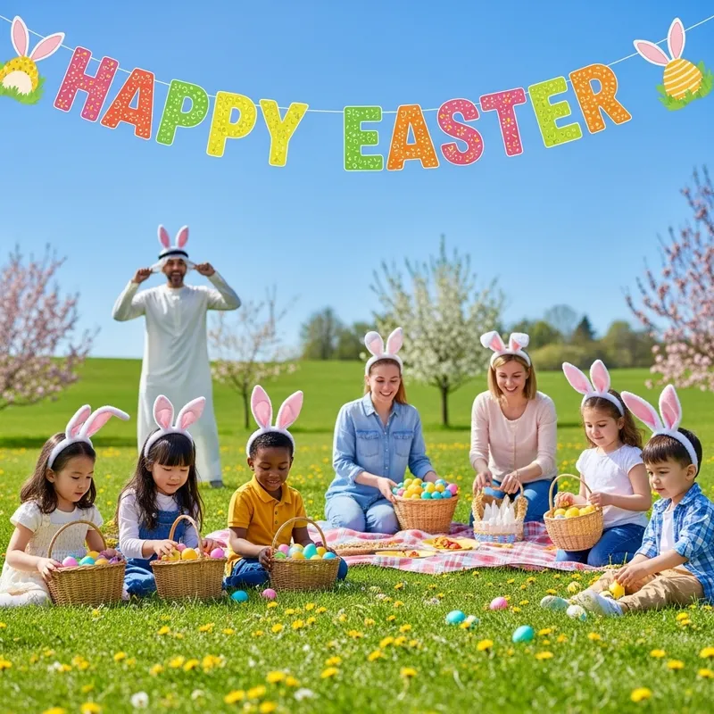 Happy Easter Scene: Egg Hunt & Bunny Fun for Kids of All Descents