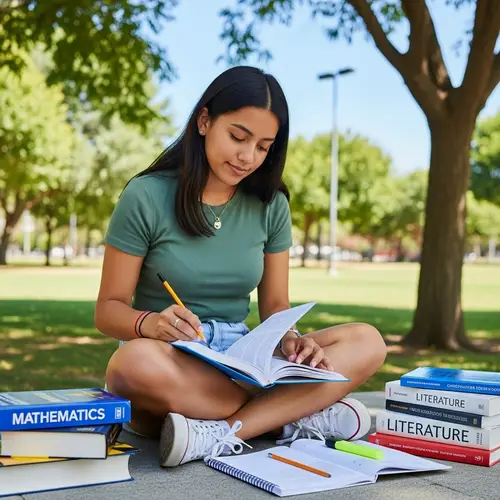 Joyful Hispanic Female Student Studying Outdoors | Education Image