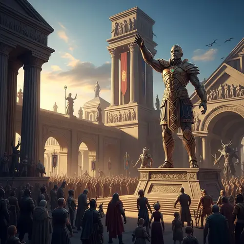 Majestic Bronze Giant Captivating Audience in Grand Square