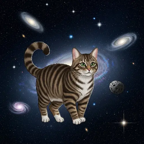 Tabby Cat in Extraterrestrial Space | Cosmic Feline Illustration
