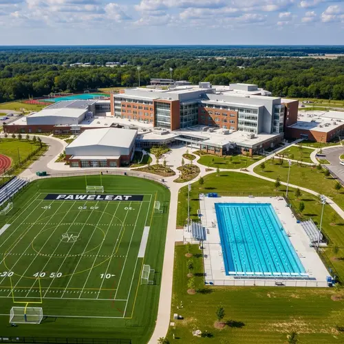 School with Football Field, Gymnasium & Swimming Pool