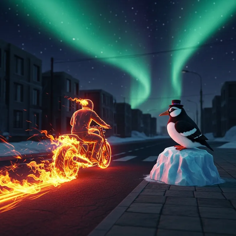 Ghost Rider and Penguin - Mystical Encounter on Desolate Street