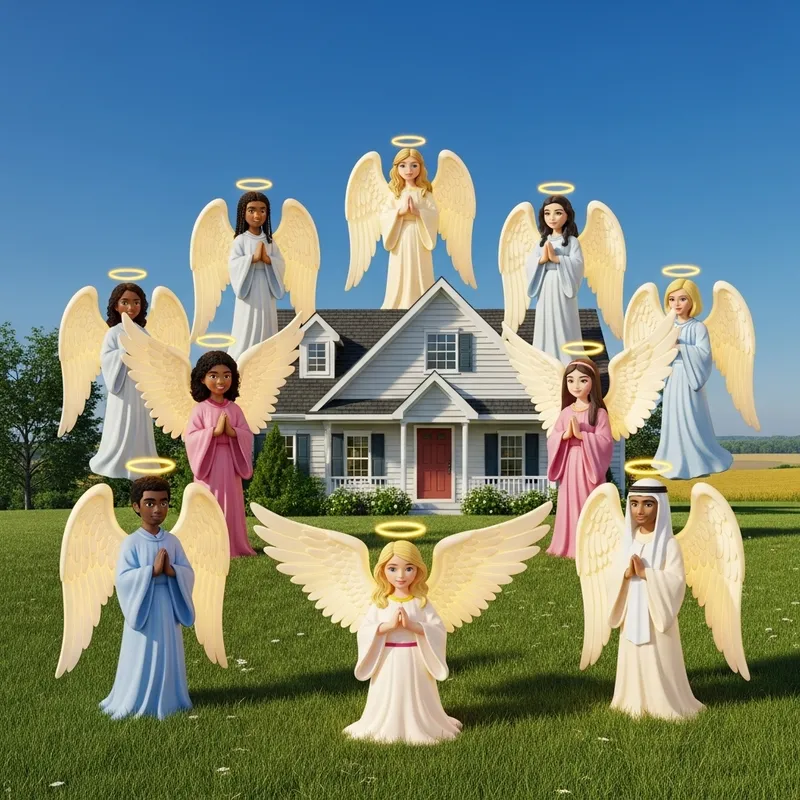Quaint House with Celestial Angel Guardians