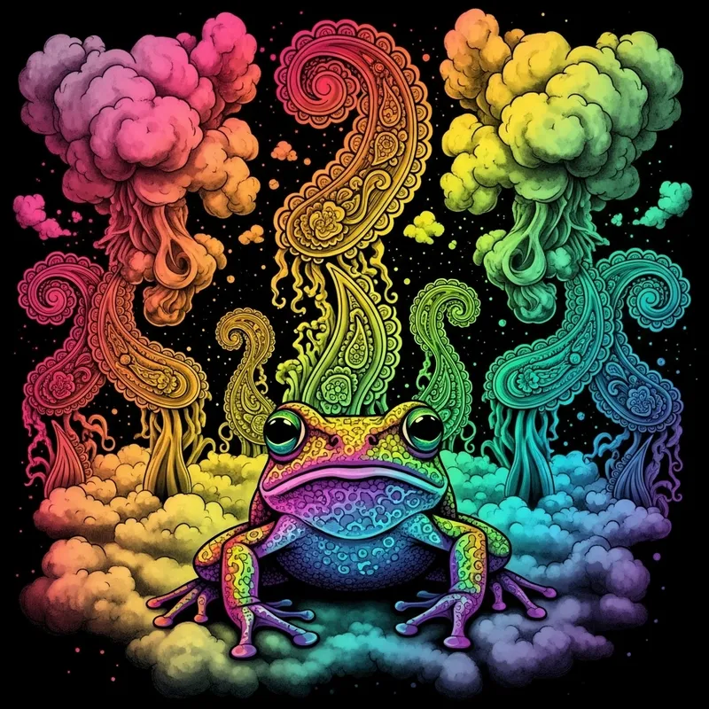 Trippy Frog Smoking Weed: Psychedelic Neon Colors & Smoke