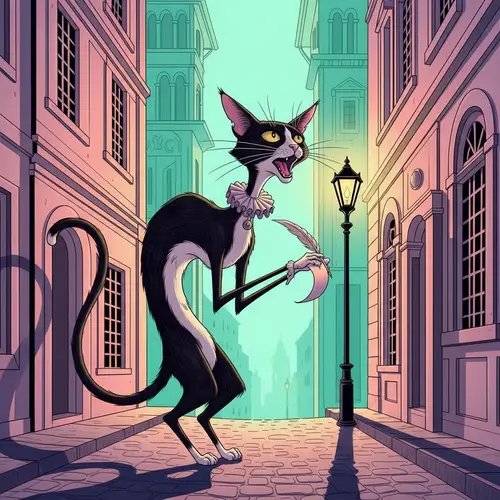 Artistic Black and White Cat in Tim Burton Style