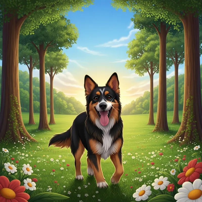 Playful Dog in Beautiful Park | Digital Art
