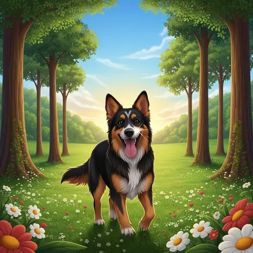 Joyful Medium-Sized Dog in Lush Park | Digital Illustration