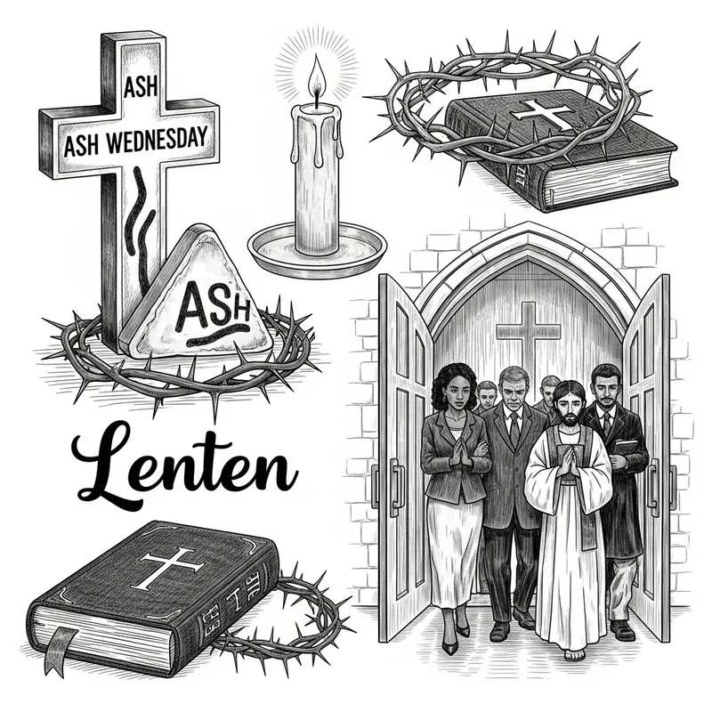 Lenten Season Sketch | Symbolism of Ash Cross, Candle, Thorns, Bible