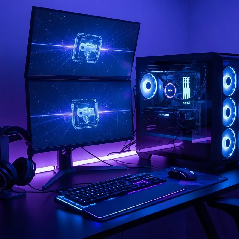 Stylish Gaming Setup with Blue and Purple Neon Lights