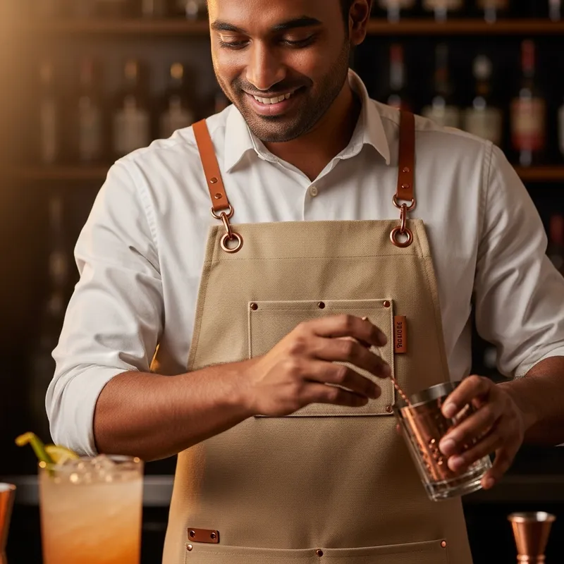 Stylish Beige Apron with Elegant Copper Fittings
