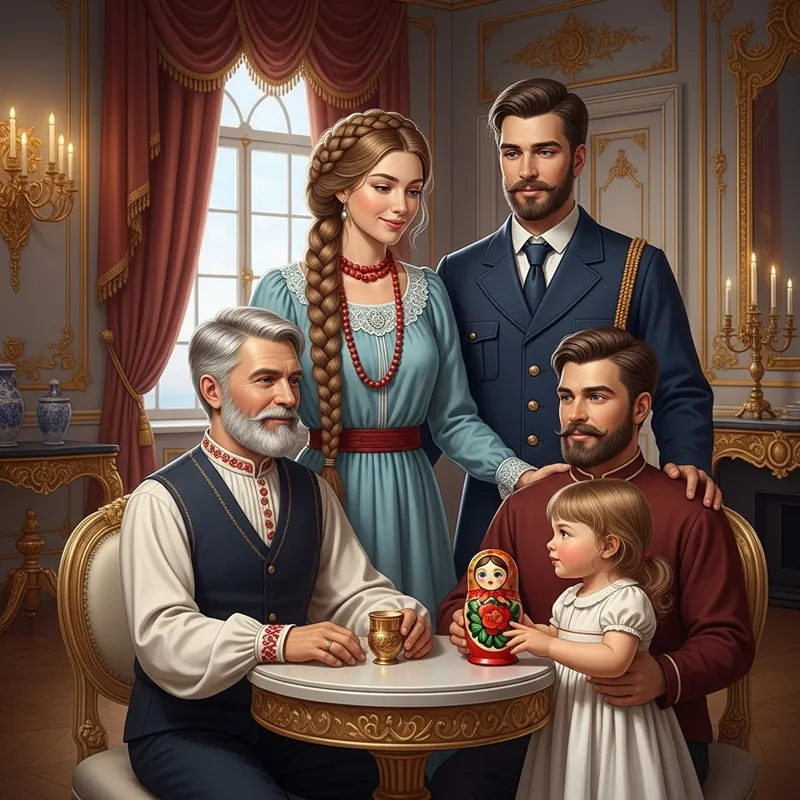 Tsar-Era Russian Family Portrait: Opulent Palace Setting
