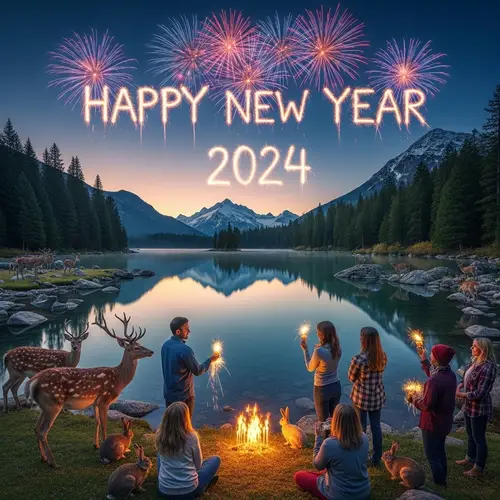 Happy New Year 2024 Celebration in Stunning Natural Setting