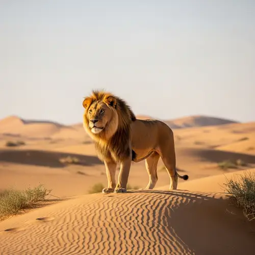 Majestic Lion Surveying Vast Realm in Desert Wilderness
