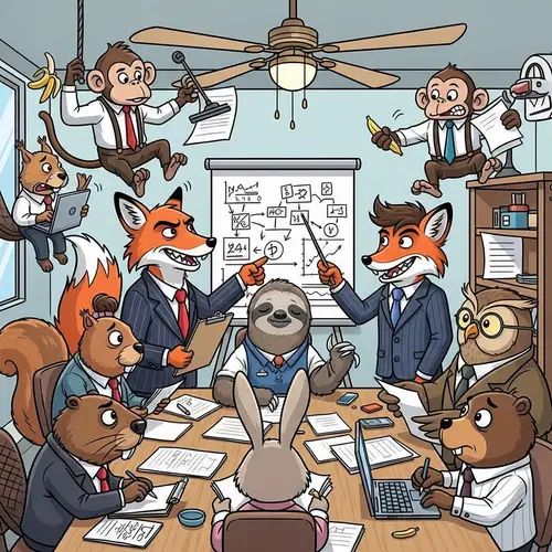 Animated Business Attire Animals in Comical Team Meeting
