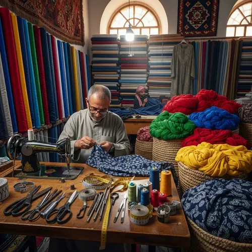 Master Tailor Crafting Meticulous Stitches | Colorful Fabric Workshop